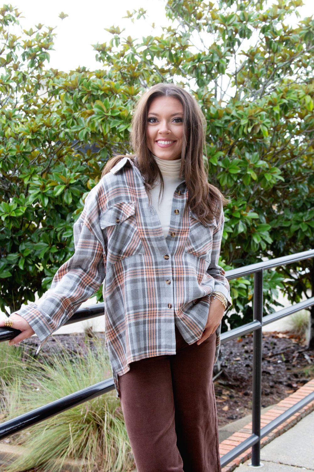 Give it a Chance Pocket Plaid Top