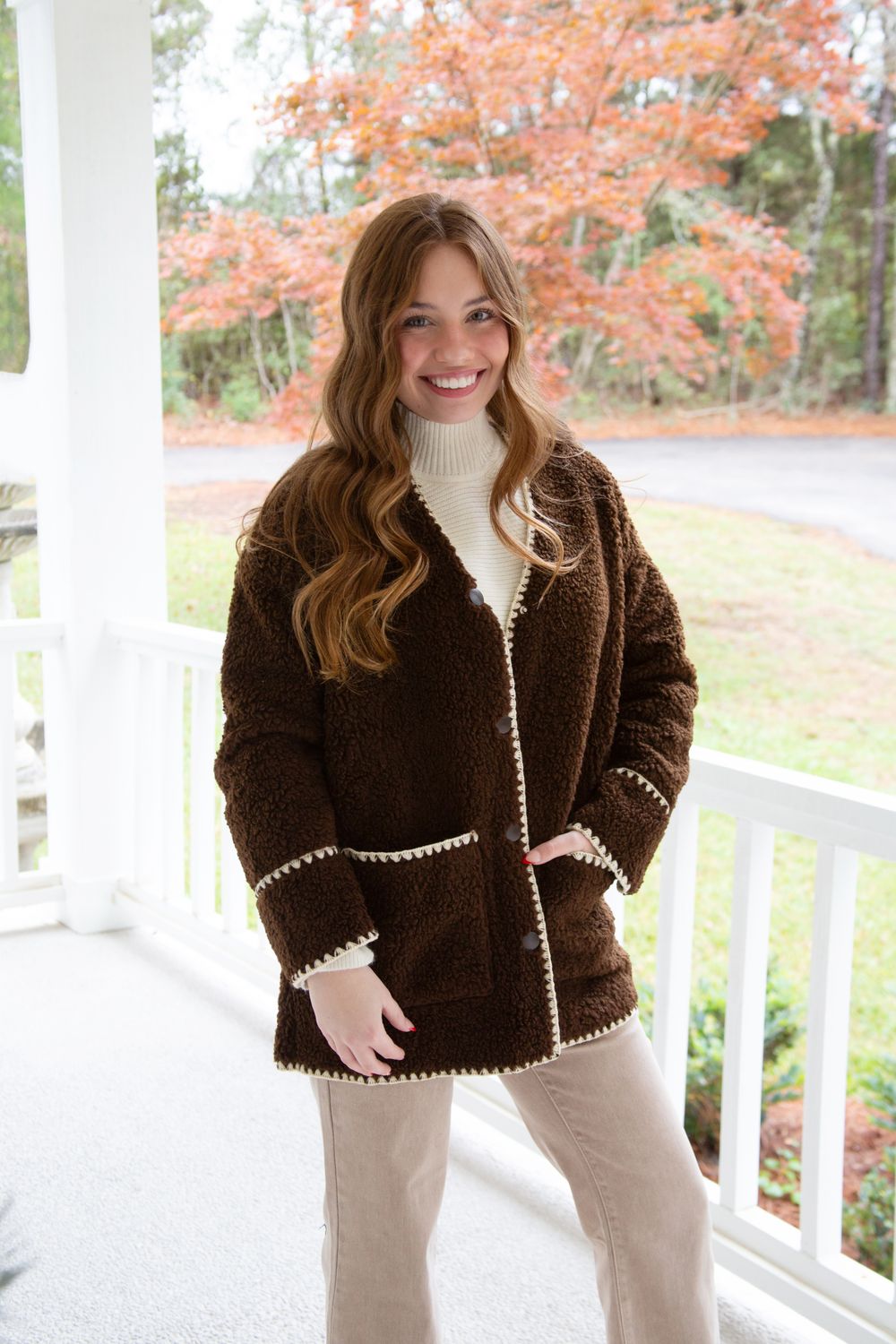 My Own Style Sherpa Coat w/ Contrast Stitch