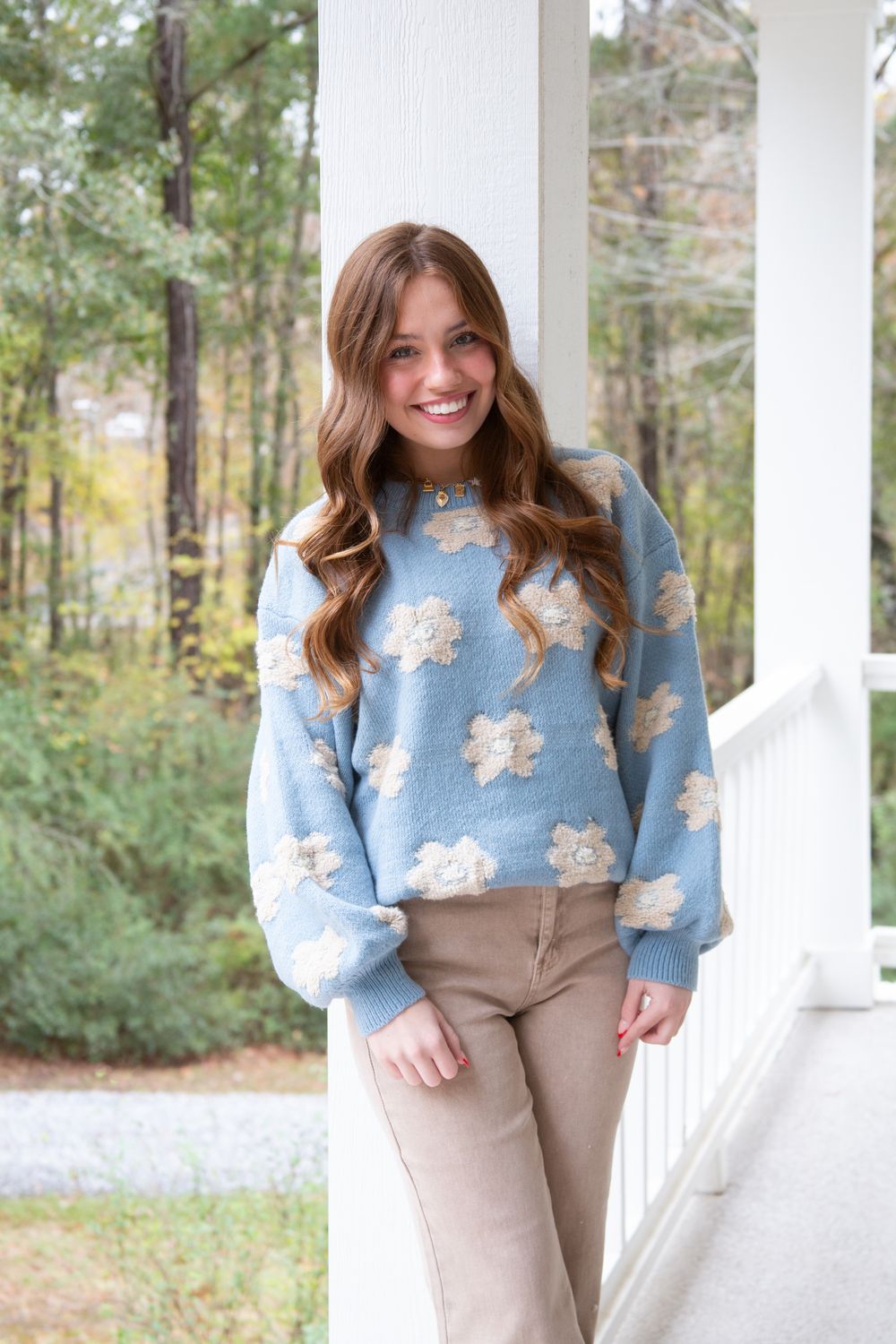 Too Dramatic Oversized Round Neck Daisy Floral Sweater