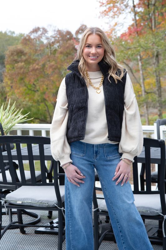 Take the Hint Zig Zag Corduroy Puffer Vest