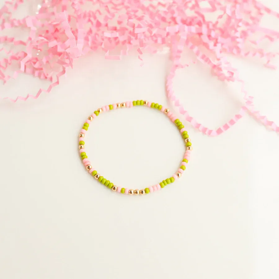 Pink &amp; Lime Green Sprinkle Bracelet 6.75