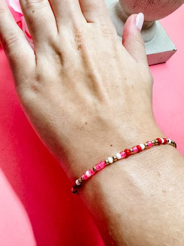Red Pink &amp; White Sprinkle Bracelet PETITE