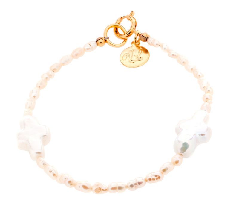 VL Beaded Pearl Cross Bracelet