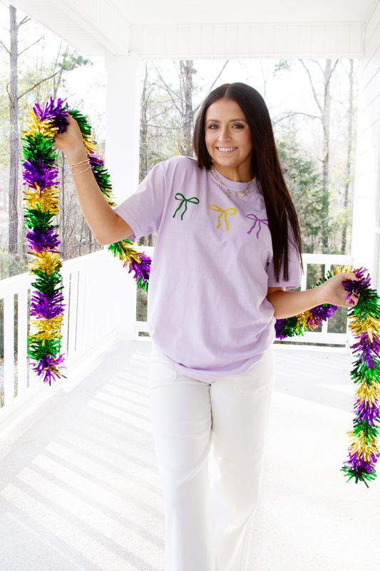 Mardi Gras Multicolored Glitter Ribbon Tee