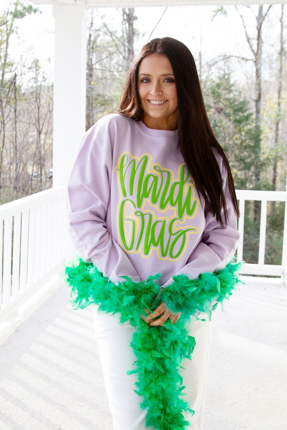 Mardi Gras Cursive Double Puff/Glitter Sweatshirt