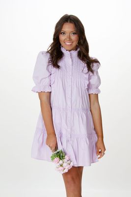 Anytime Now Button Up Short Puff Sleeve Dress