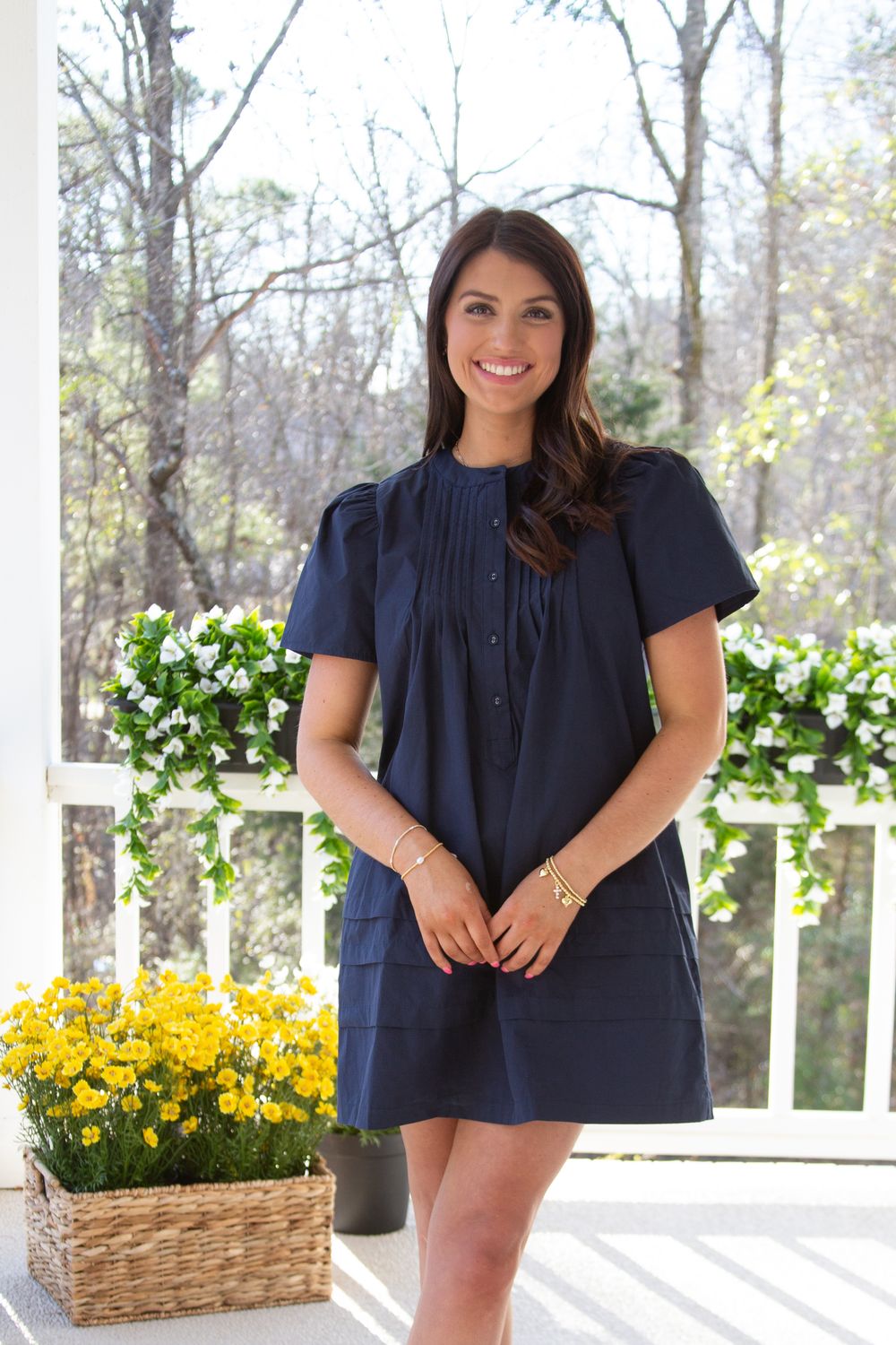 Sailing Away Pleated Poplin Puff Sleeve Mini Dress