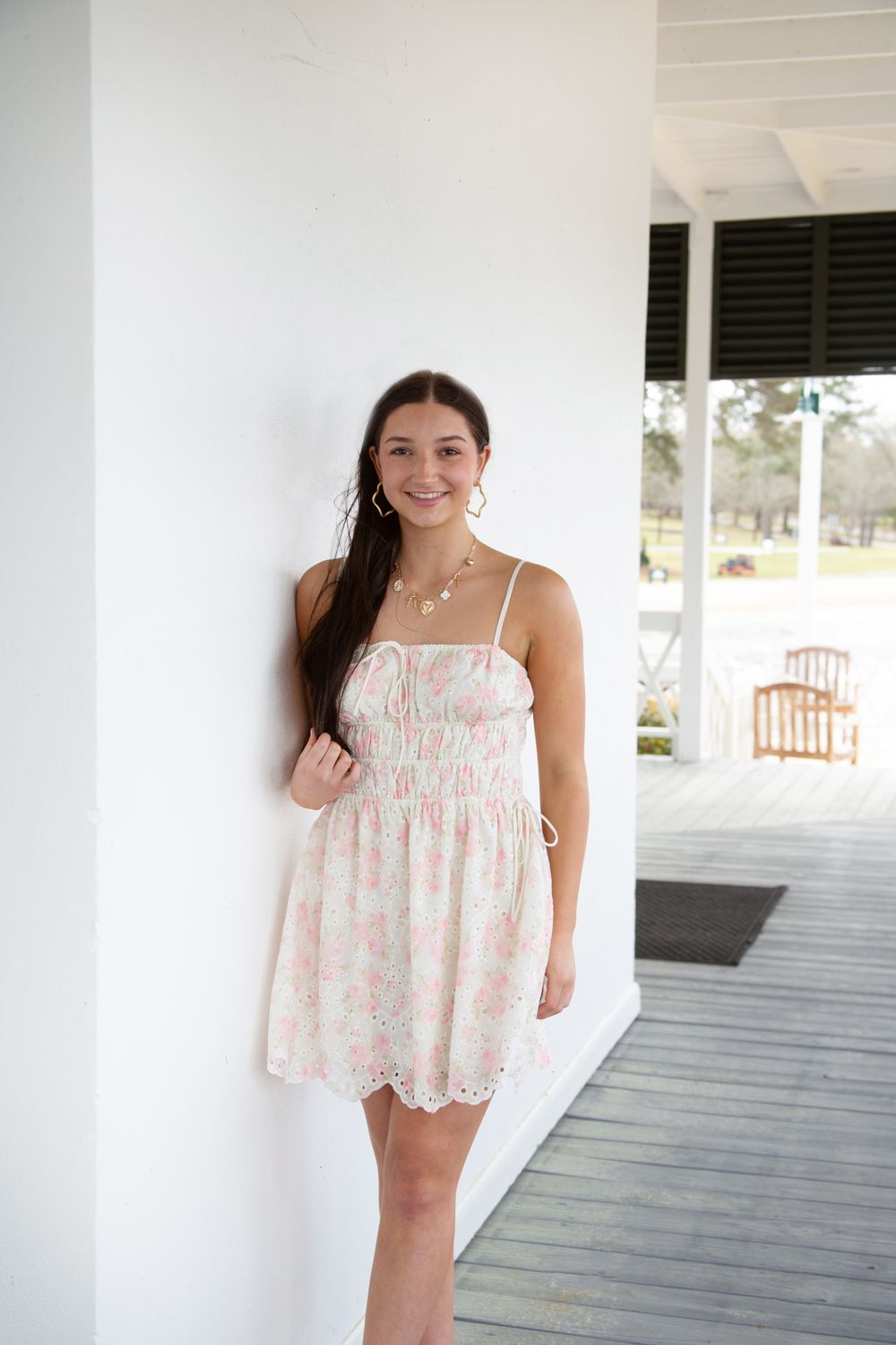 Luxe Looking Eyelet Smocked Sleeveless Dress