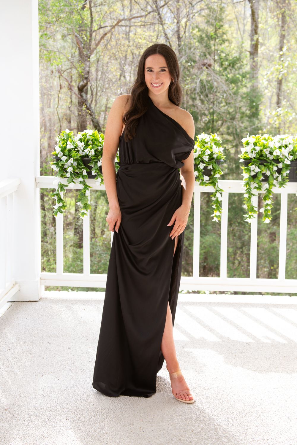 Just How I Feel One Shoulder Open Satin Maxi Dress