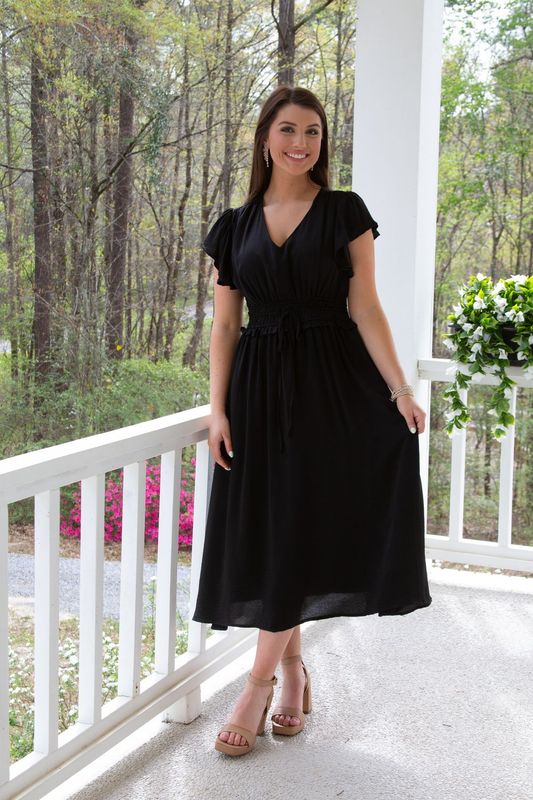 Got it Twisted Flutter Sleeve Solid Midi Dress
