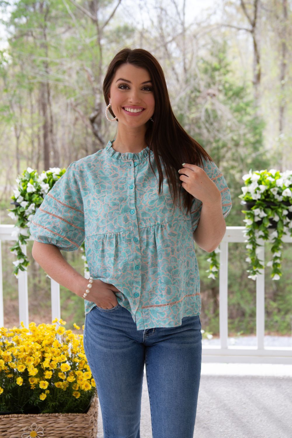 Dancing Daydream Print Puffed Short Sleeve Top