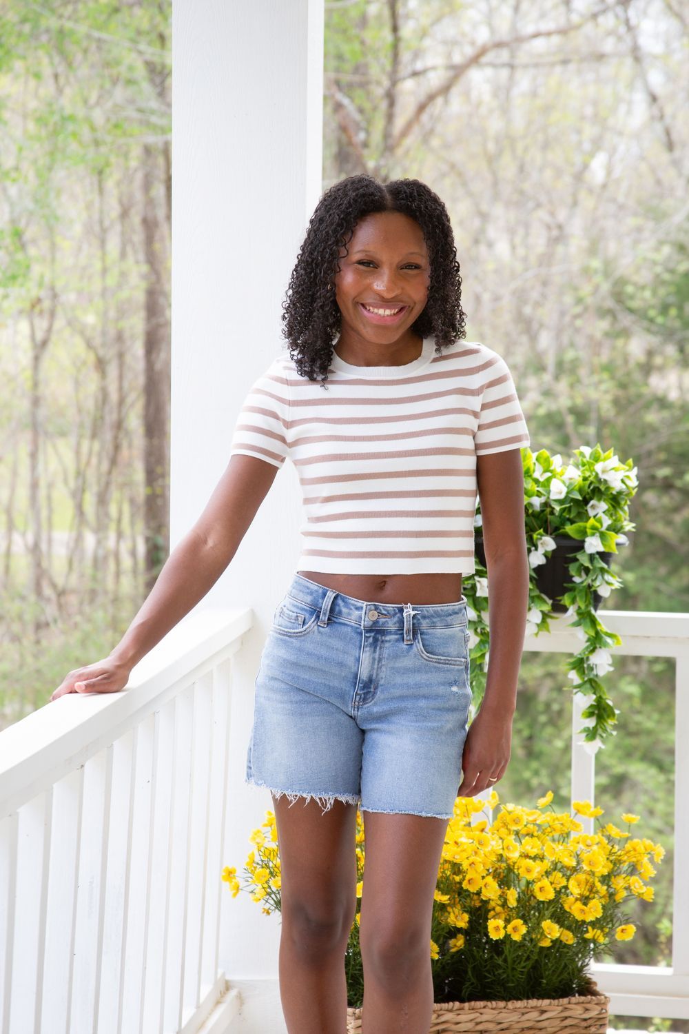 Grab the Check Striped Crew Neck Crop Top