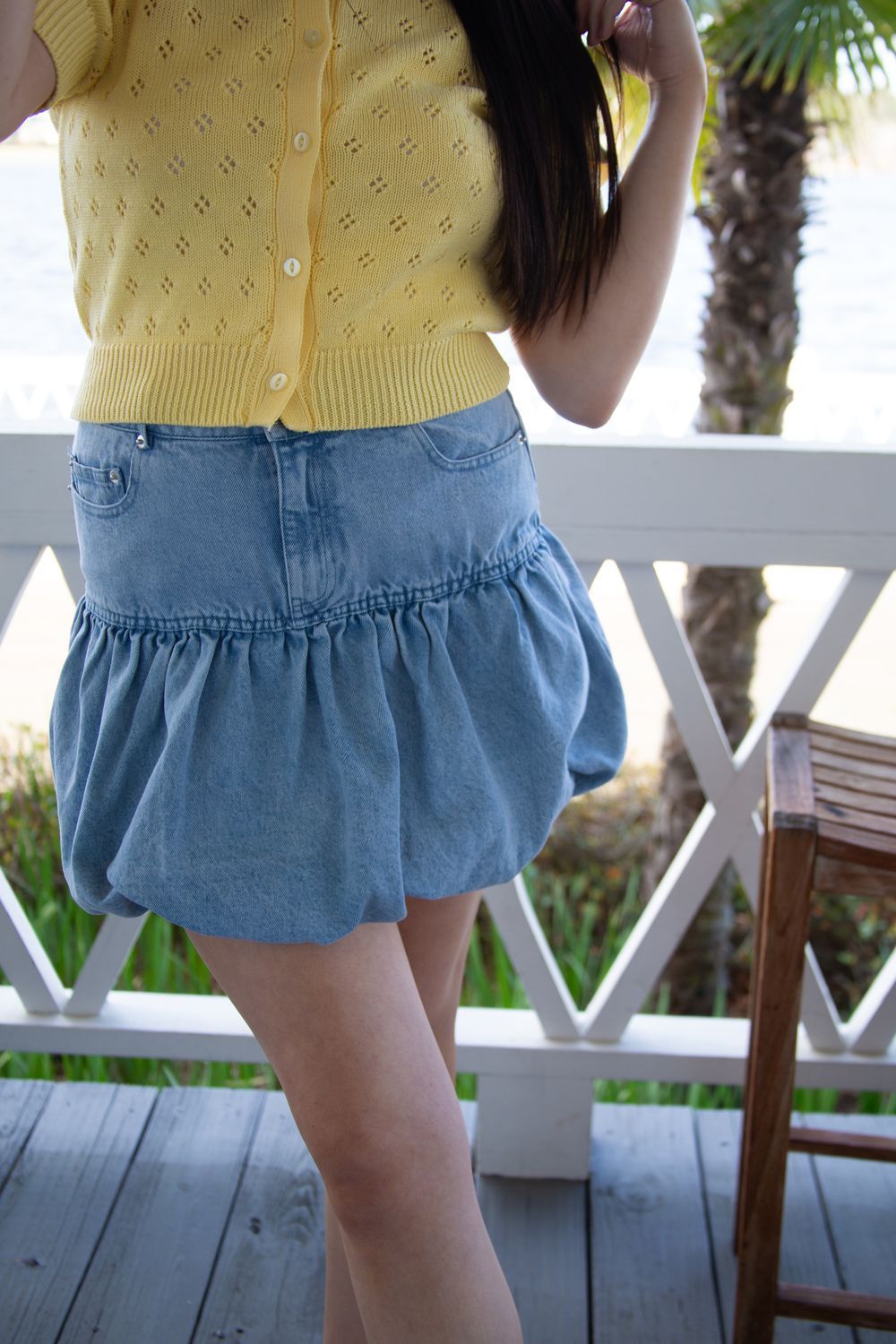 Denim Diary Puff Hem Mini Skirt
