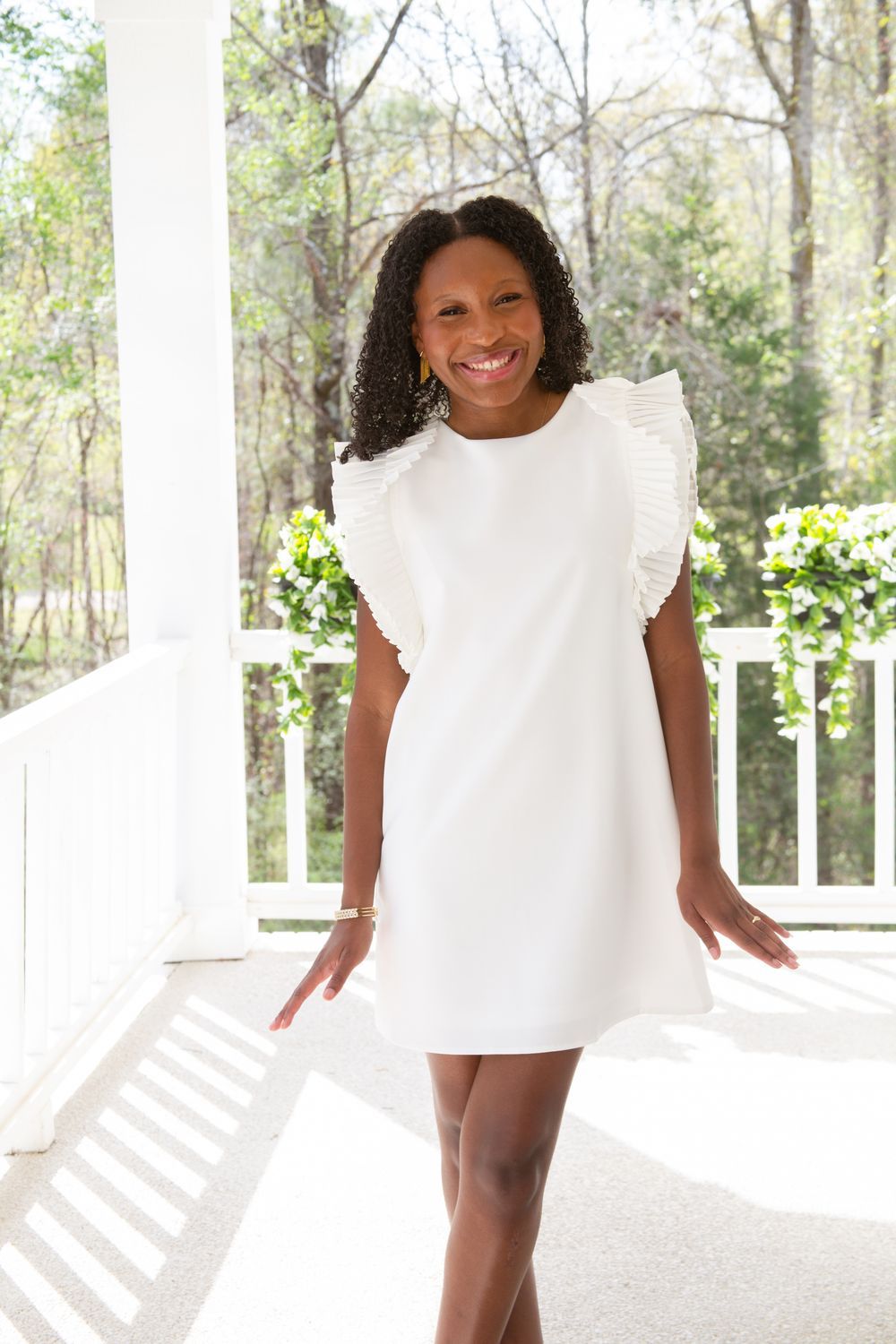 Still Thinking Pleated Shoulder Mini Dress