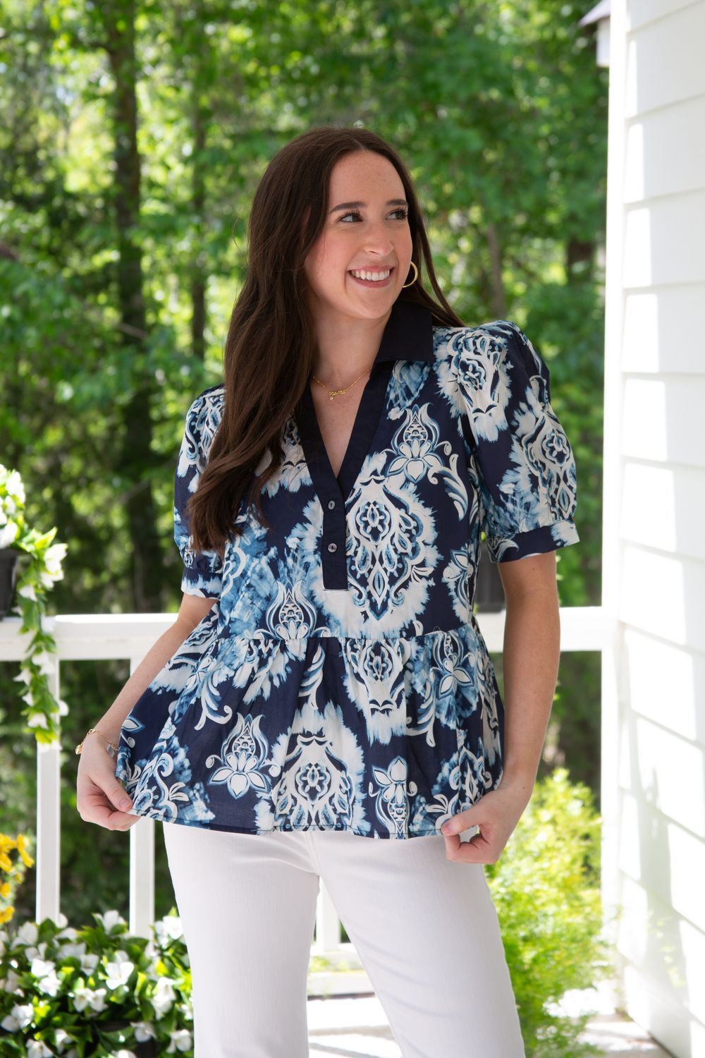 Blooming &amp; Beautiful Cuff Band Ruffle Hem Top