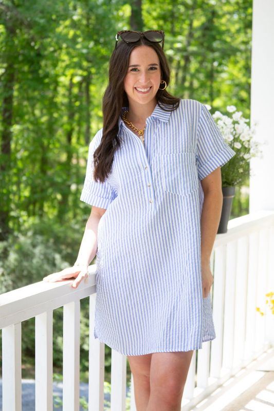 Just Like That Striped Seersucker Shirt Dress