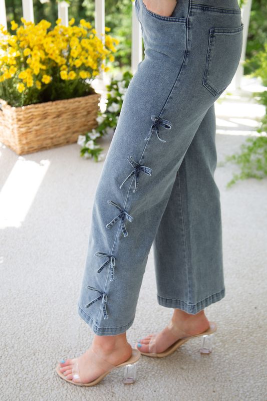 Lost in Thought Cropped Mid Rise Bow Accent Jean