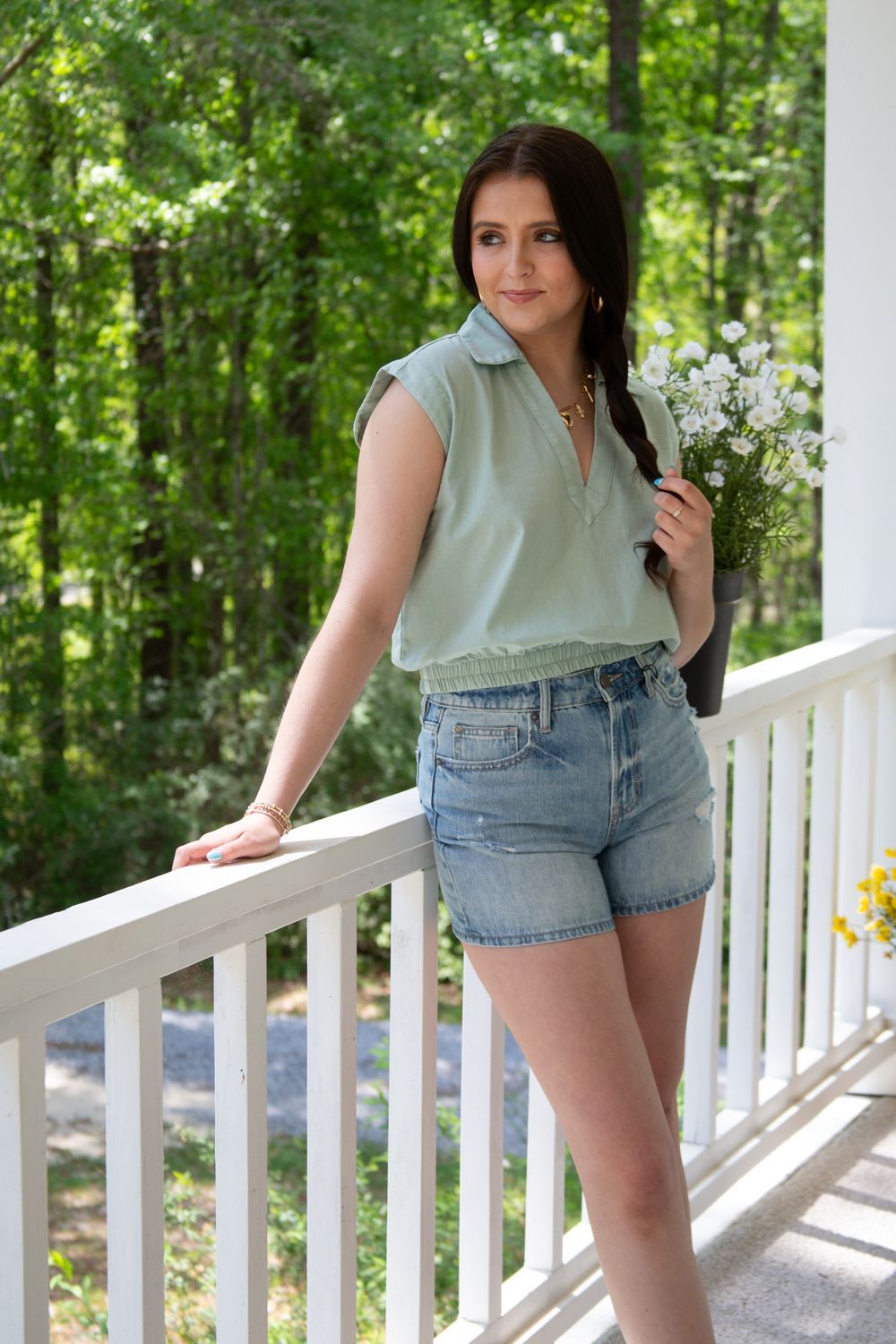 Your Happy Place Collared Sleeveless Fitted Waist Top