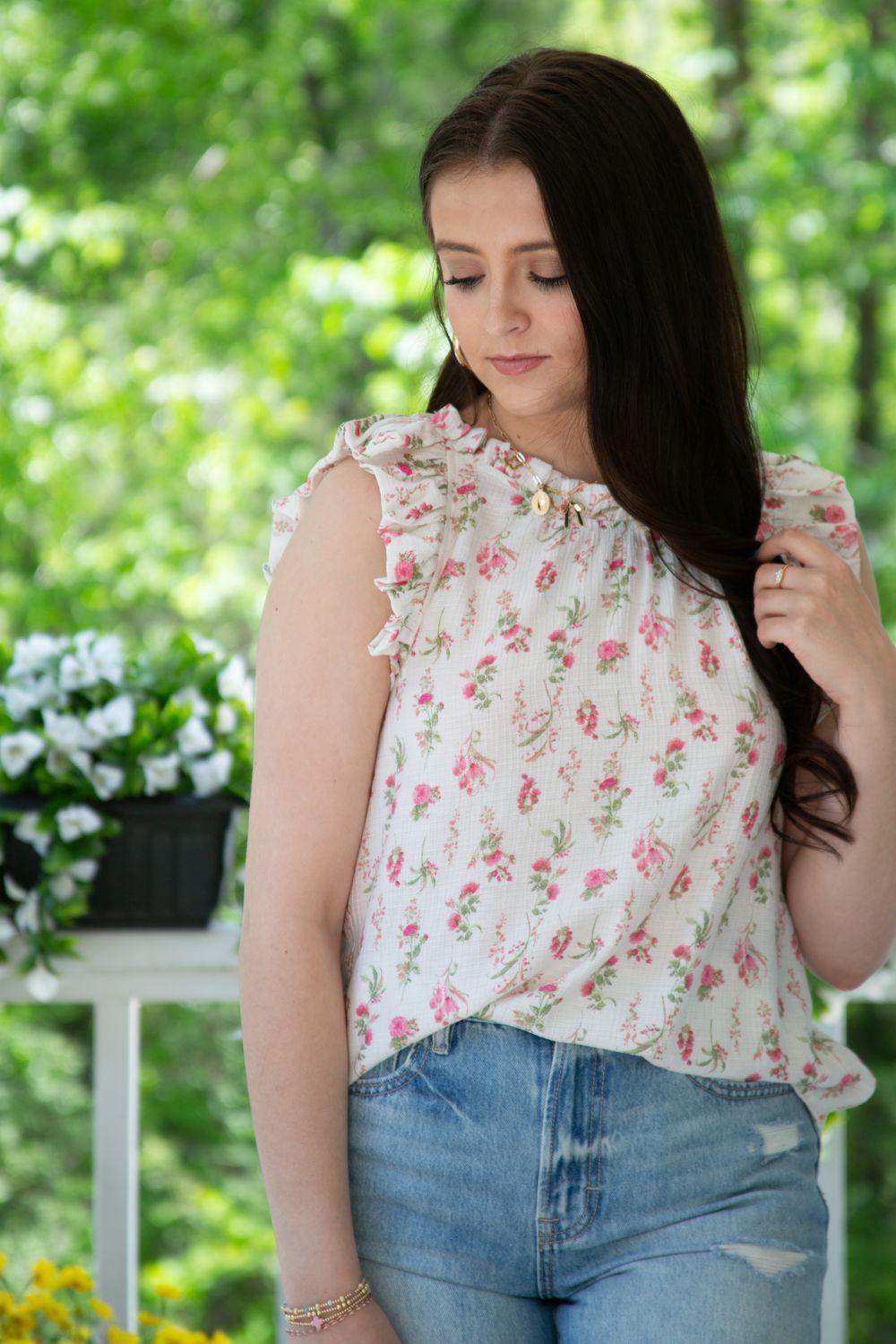 Blooming Bliss Floral Ruffle Detail Top