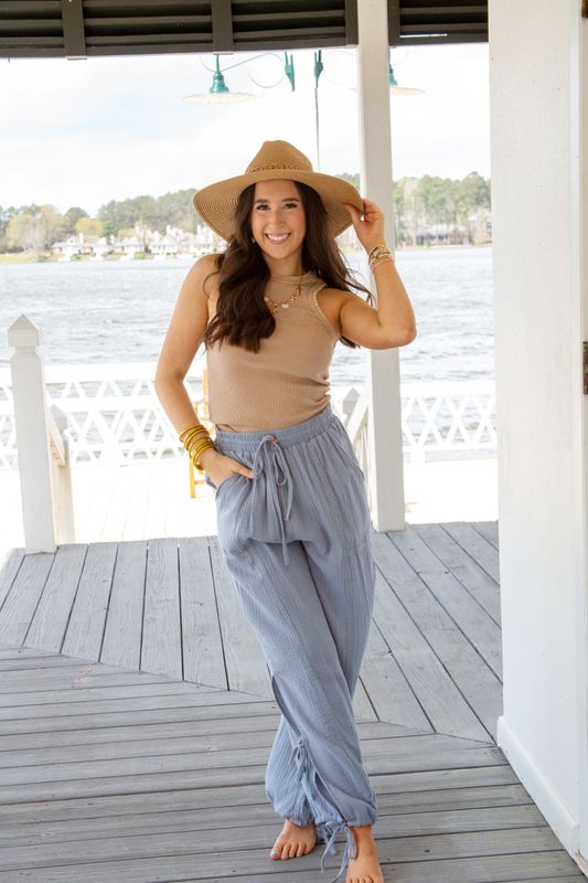 Side Tunnel Harem Pant w/ Lace Trim Detail