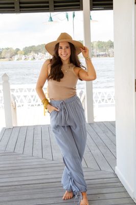 Side Tunnel Harem Pant w/ Lace Trim Detail