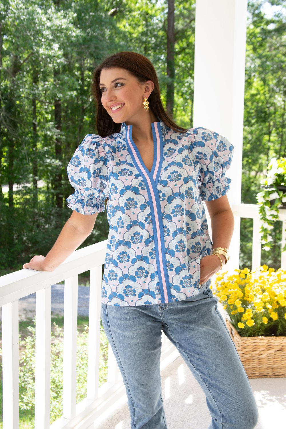 Better Standards Abstract Cuff Band Puff Sleeve Top