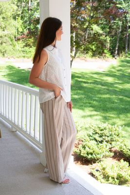 Woven Striped Long Elastic Pant