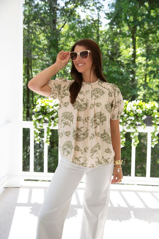 Just Makes Sense Ruffle Neck Pleated Top