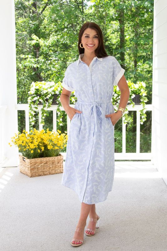 Whispering Romance Contrast Sleeve Button Down Midi Dress
