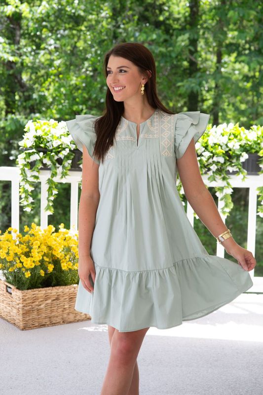 Just for the Moment Ruffle Sleeve Embroidered Mini Dress
