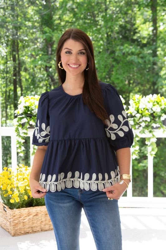 No Turning Back Half Sleeve Embroidered Poplin Top