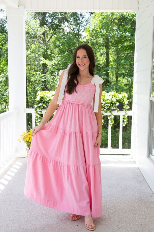 First Class Favorite Smocked Self Tie Maxi Dress