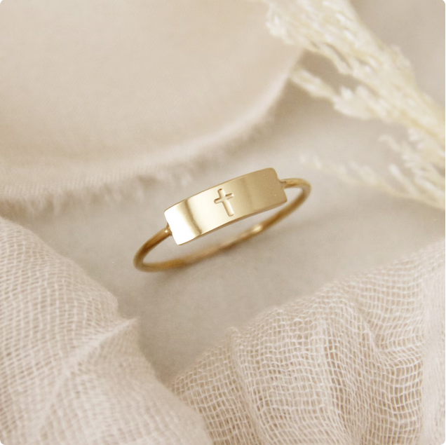 Engraved Cross Bar Ring