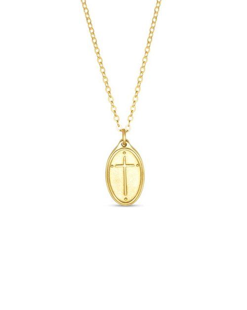 Scripture Inspired Petite Pendant Necklace ROMANS 5:8 OVAL CROSS 16&quot;
