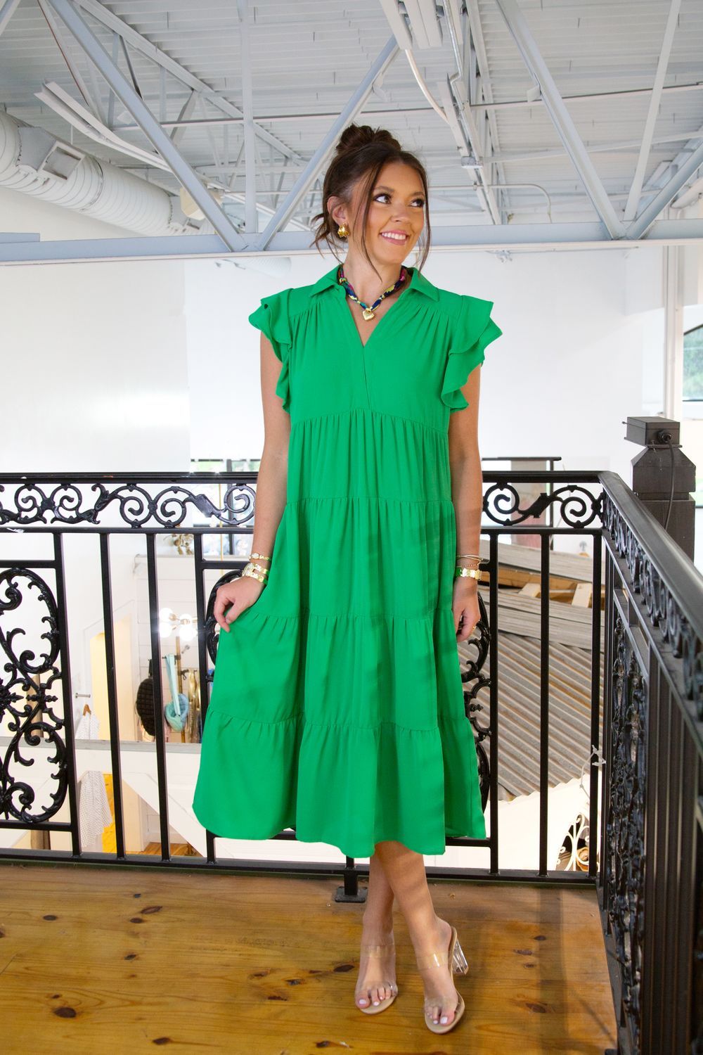 Show it off Tiered Ruffle Sleeve Maxi Dress