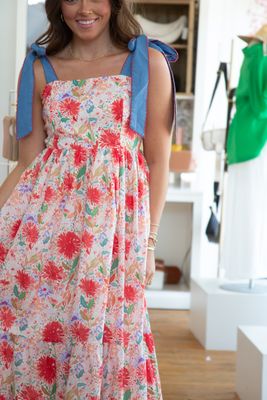 Rome Romance Tie Shoulder Smocked Midi Dress