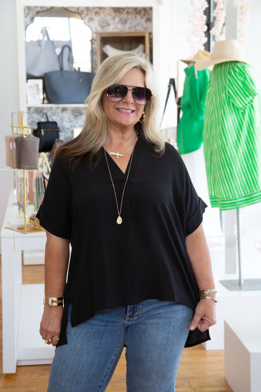 Here&#39;s to Hoping Drop Shoulder V Neck Top