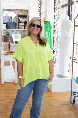 Here&#39;s to Hoping Drop Shoulder V Neck Top