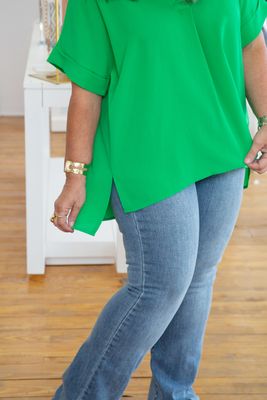Here&#39;s to Hoping Drop Shoulder V Neck Top
