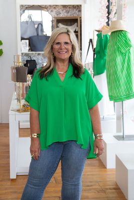 Here&#39;s to Hoping Drop Shoulder V Neck Top