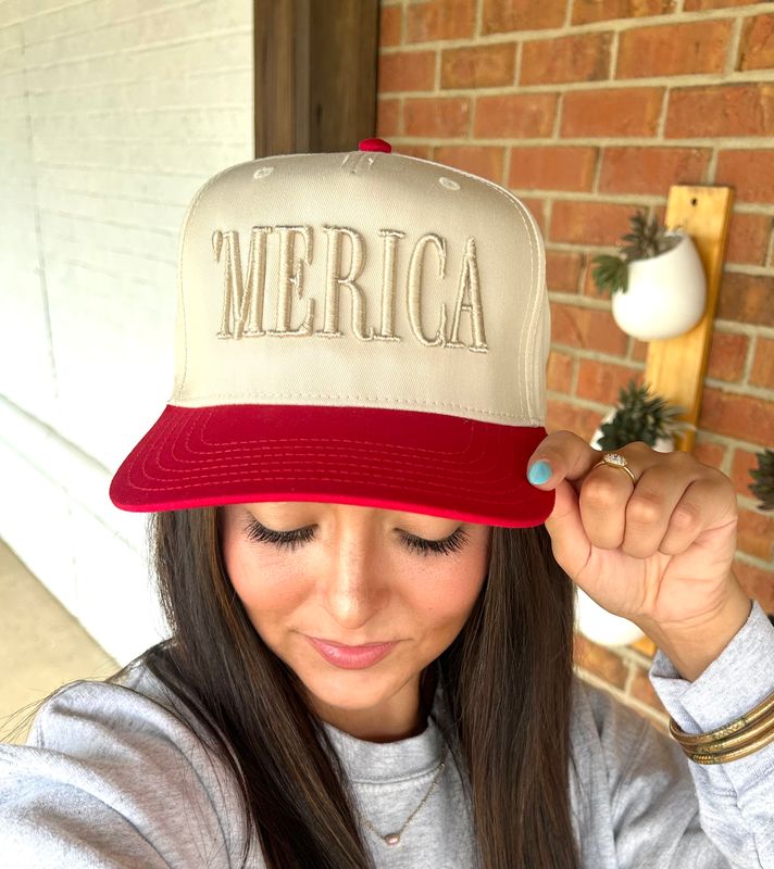 &#39;Merica Tone Puff Trucker Hat RED