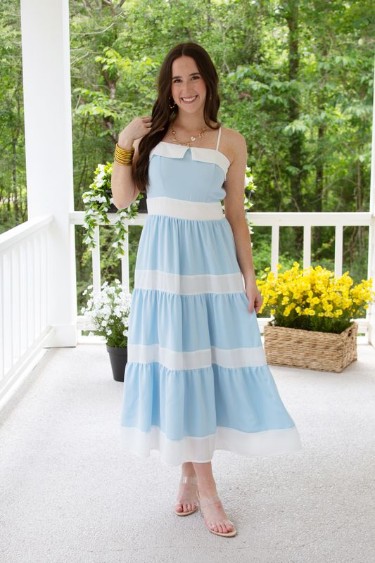 Twirl You Around Contrast Tiered Midi Dress