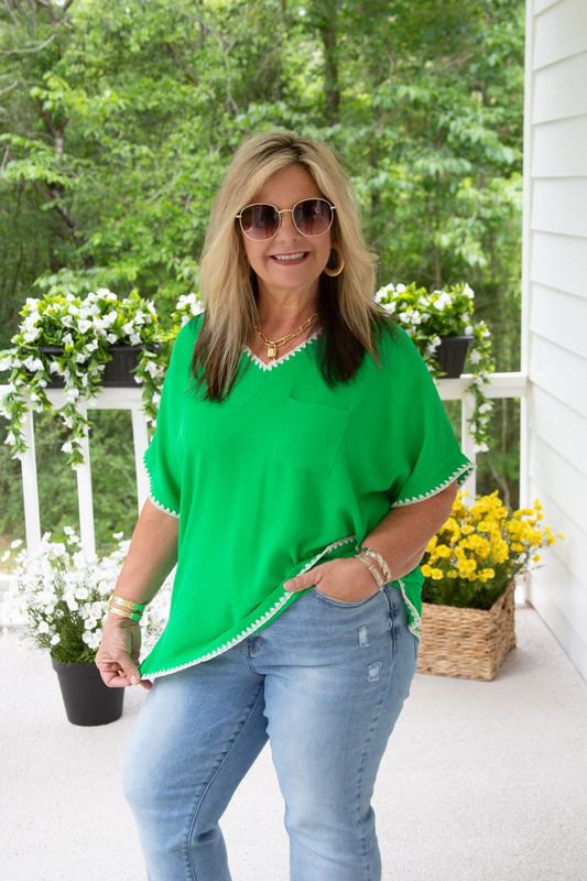 Hold Their Gaze Shell Stitch Accent Top