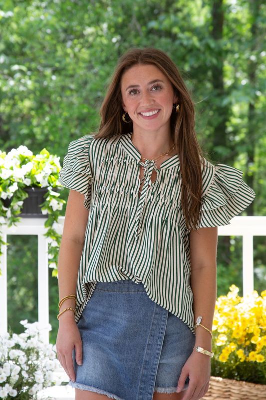You&#39;re the One Ruffle Sleeve Pintuck Striped Top