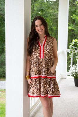 A Sweet Tone Leopard Accent Band Tiered Mini Dress
