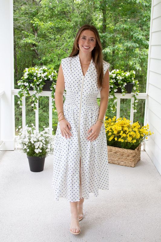 Waiting on You Zipper Detail Polka Dot Midi Dress