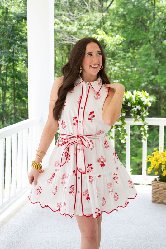 Blushing Beauty Floral Embroidered Tie Mini  Dress