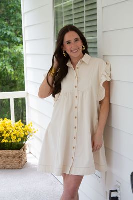 Here with Me Flare Sleeve Button Dress