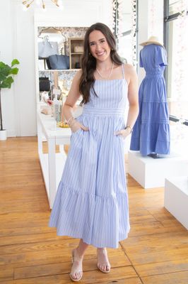 Sun Beaming Down Striped Spaghetti Midi Dress