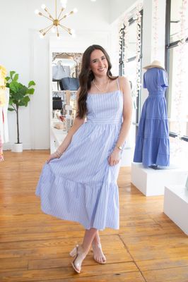 Sun Beaming Down Striped Spaghetti Midi Dress
